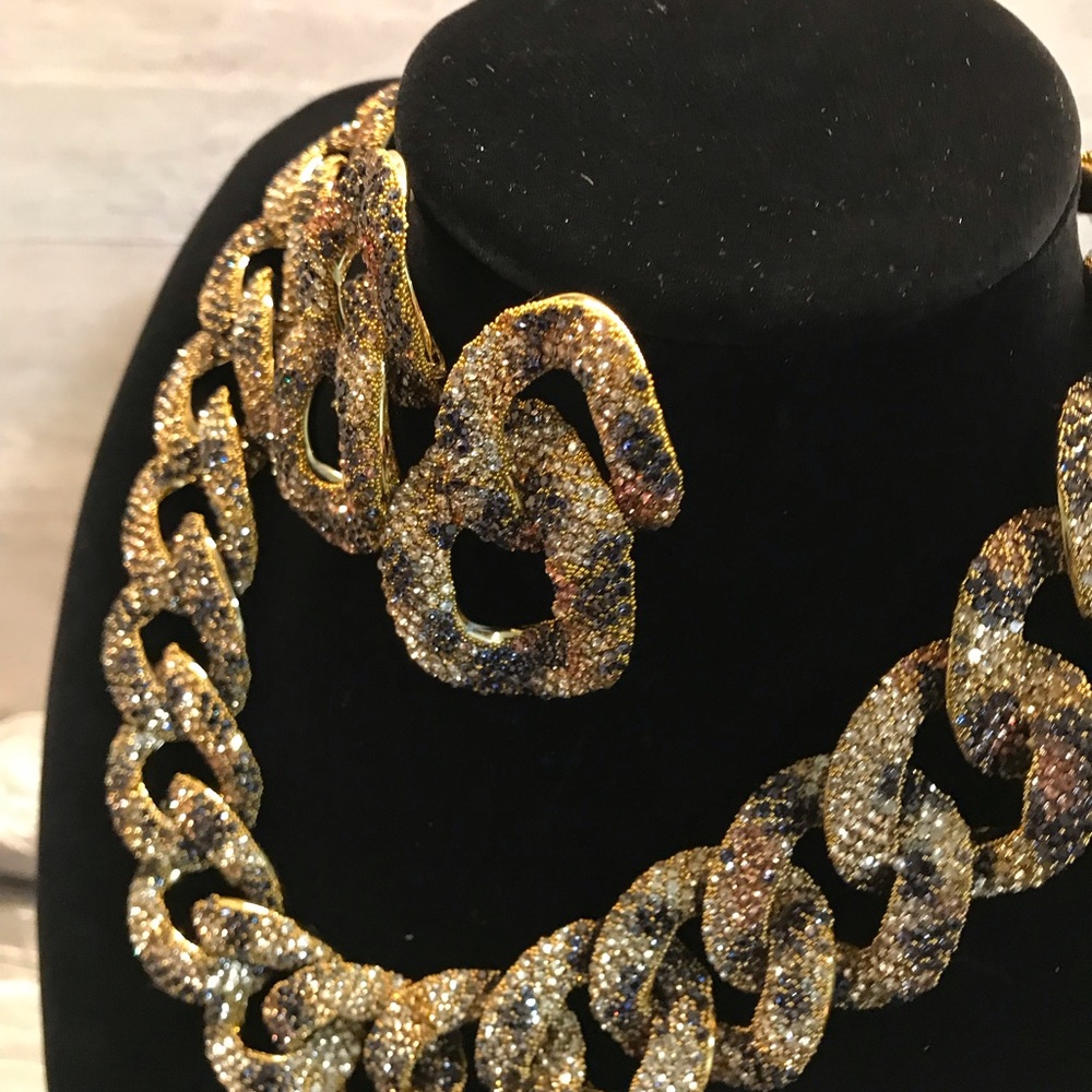 Gold and Black Statement Necklace and Earring Set - Picture 6 of 16